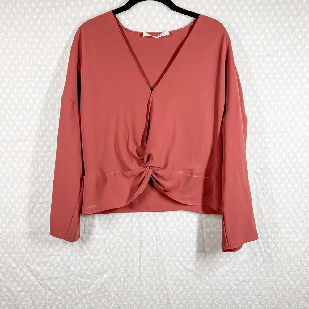 Amanda Uprichard Orange Brown Twist Front Top